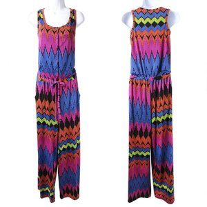 CUPIO Colorful Chevron Pattern Wide Leg Jumpsuit